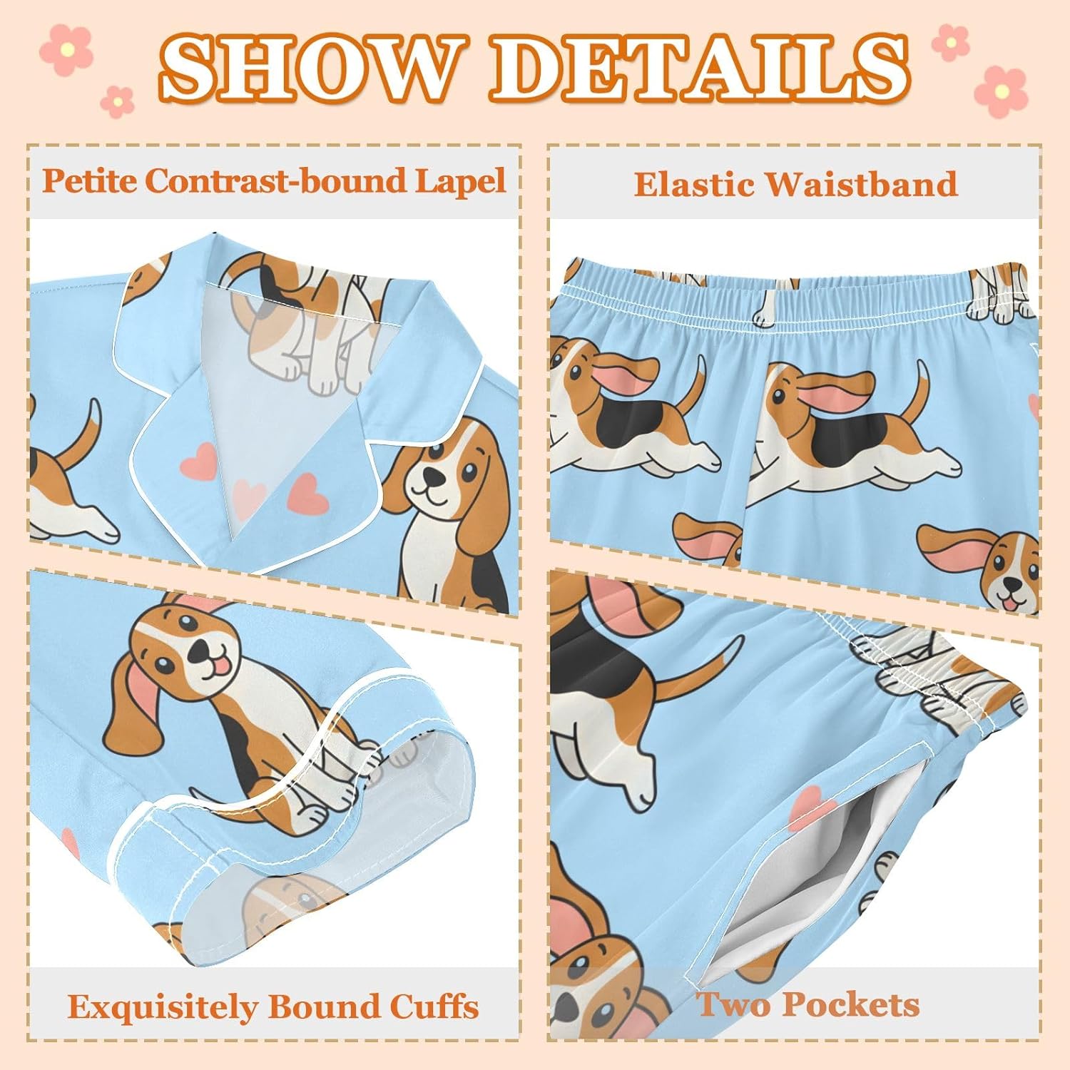 Kids Casual Satin Wear Set Heart King Charles Dog Pattern Unisex Relaxed Fit Clothing