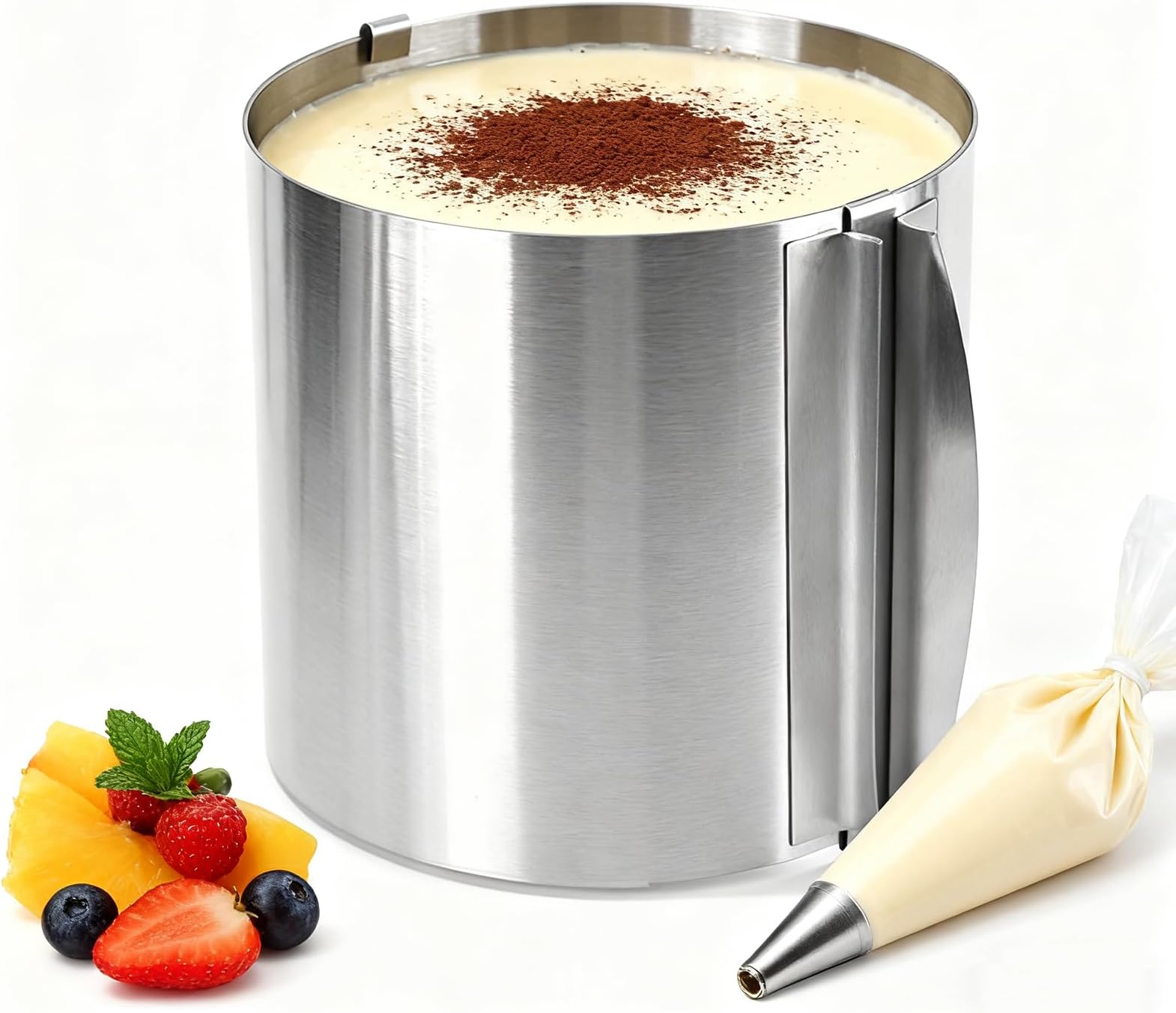 Stainless Steel Cake Ring High 5.9 Inch, Adjustable Cake Ring Diameter 6 to 12 Inch, Stable Baking Rings Bakeware Tool with Precise Scaling Inside