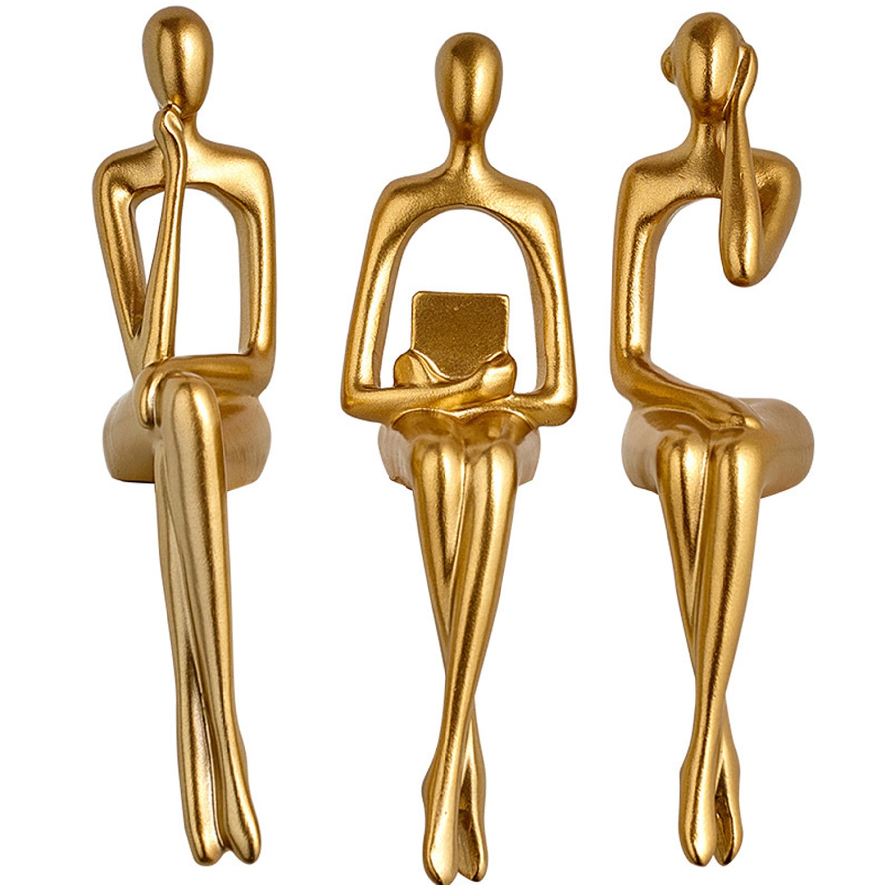 Uanqfegy Gold Thinker Statue, 3Pcs Resin Abstract Sculpture For Home Bookshelf Decor, 6.7 Inch