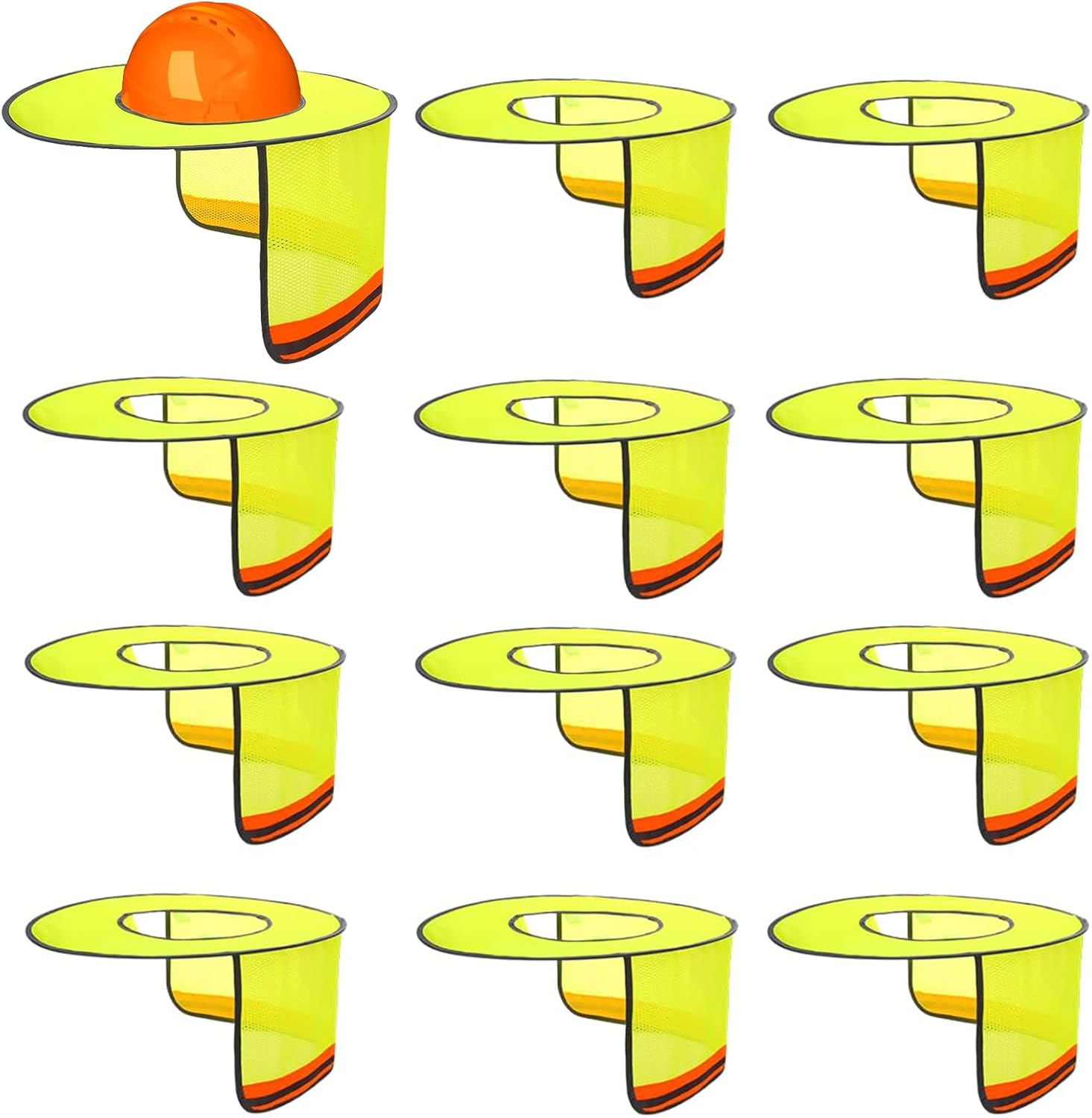 12 Pcs Hard Hat Sun Shade Full Brim Mesh Neck Sun Shield Hard Hat Visor Cover with Reflective Strips Hard Hats Accessories for Construction Sites - High Visibility Yellow (Hard Hats Not Included)