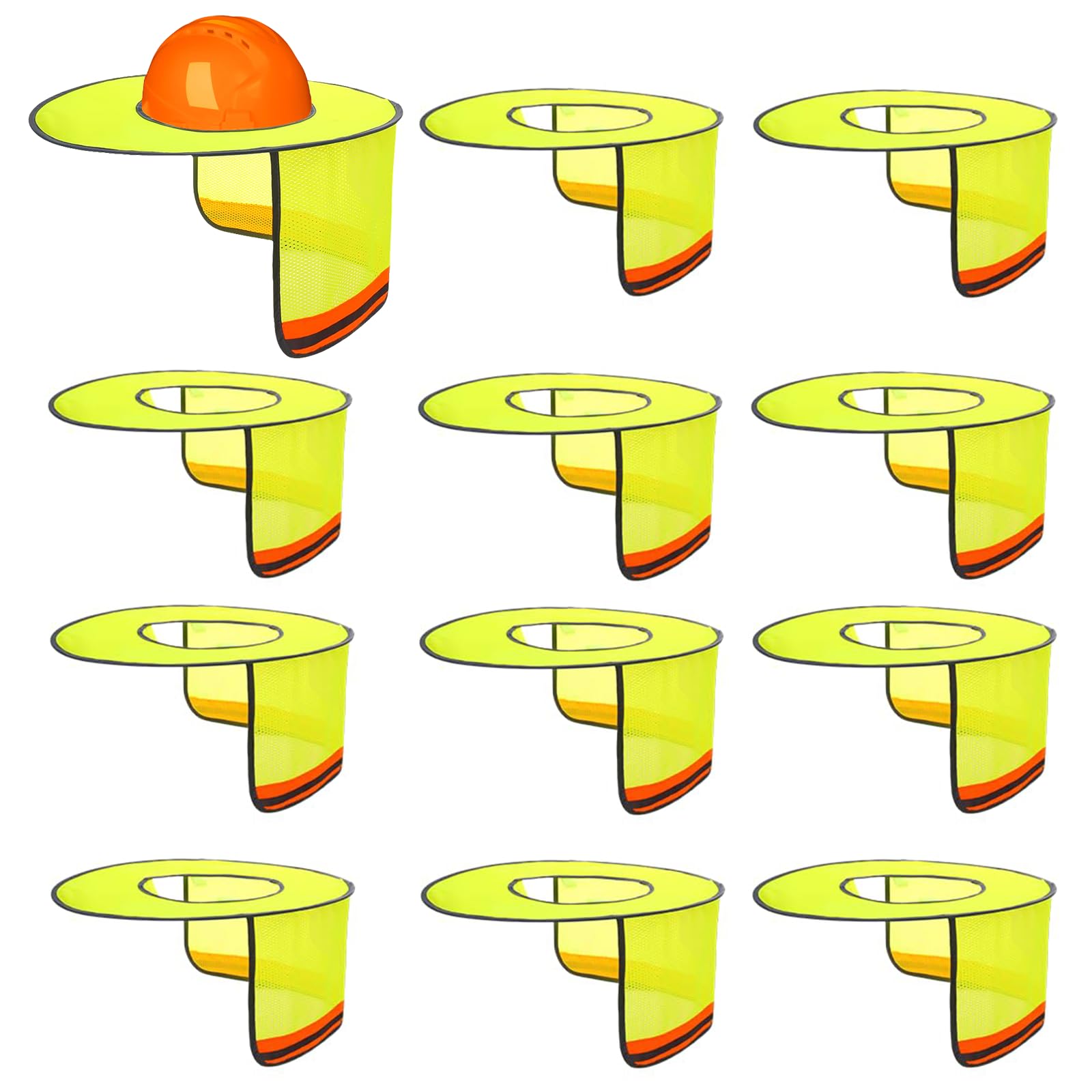 12 Pcs Hard Hat Sun Shade Full Brim Mesh Neck Sun Shield Hard Hat Visor Cover with Reflective Strips Hard Hats Accessories for Construction Sites -