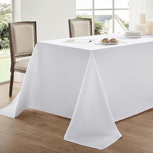 Mantel rectangular de 60 x 84 pulgadas, color blanco, resistente a las manchas, decorativo, lavable, de poliéster, para mesa de comedor, banquetes,