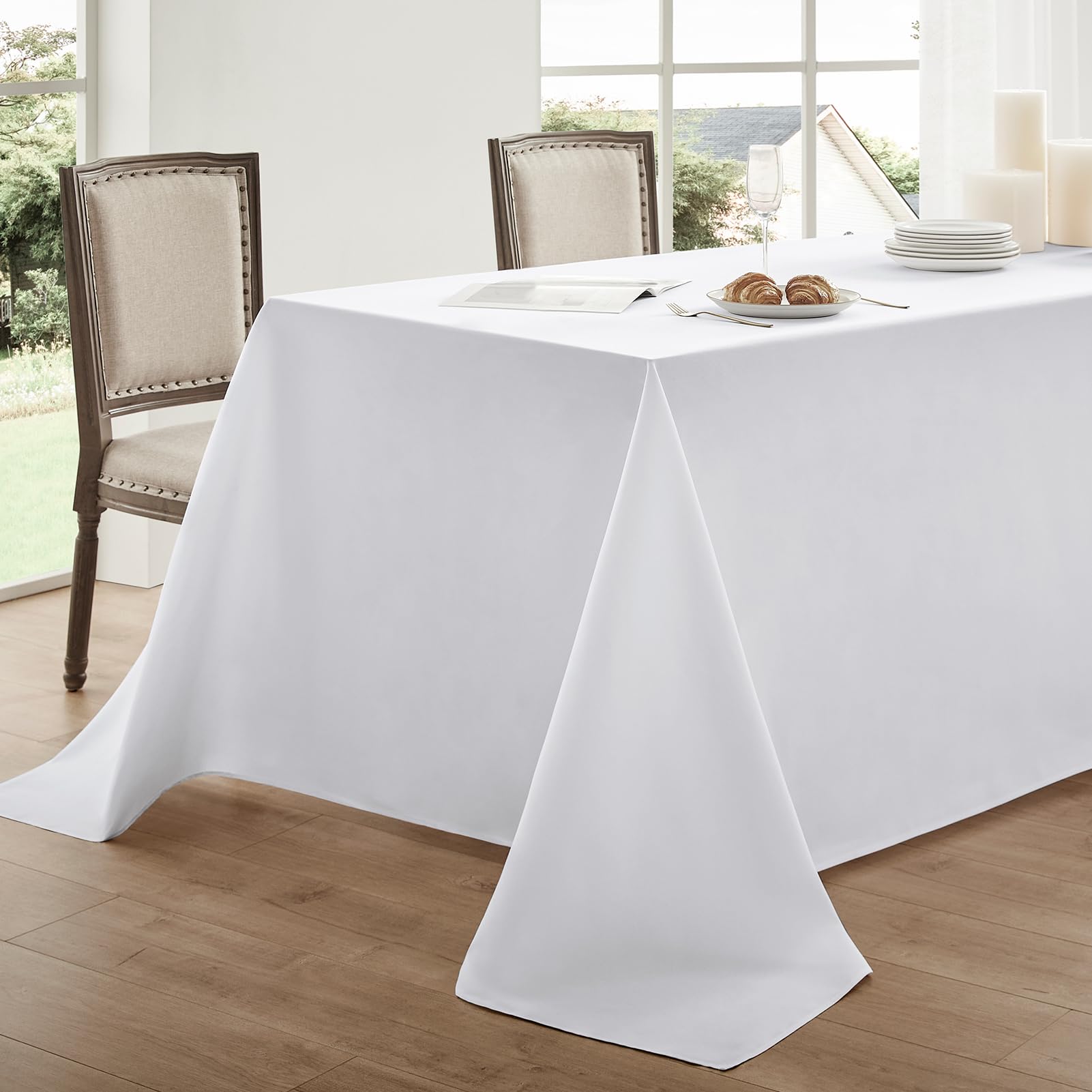 Rectangle Tablecloths 60x84 Inch 1 Pack White Tablecloth Washable Decorative Linen Polyester Table Cloths for Dining Table Banquets Buffet Parties and Wedding