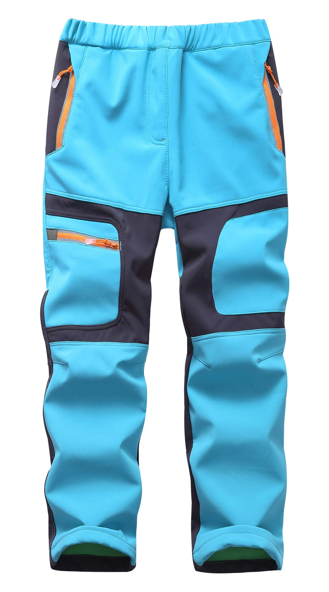 Pantalones de senderismo con forro softshell para niños, resistentes al viento, impermeables, transpirables, cálidos, para exteriores, con rayas reflectantes para niños y niñas (azul, 3XL)