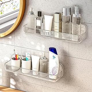 Diesisa 2pc Acrylic Wall Mount Organizer, Adhesive Shelf, Bathroom Shelv...