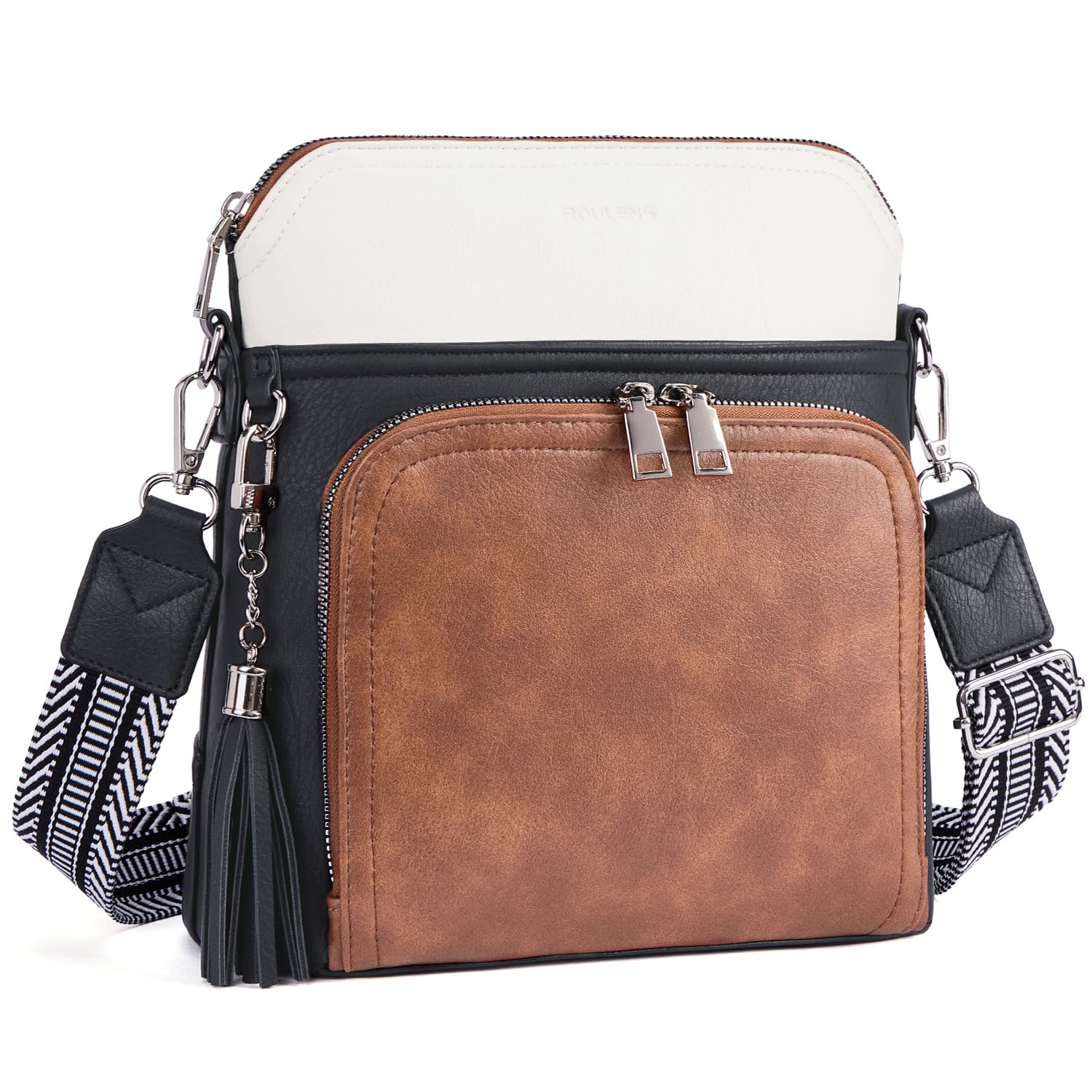 Roulens Crossbody Purse for Women Vegan Leather Medium Crossbody Wallet Bag for Travel Women Shoulder Handbags with Tassel