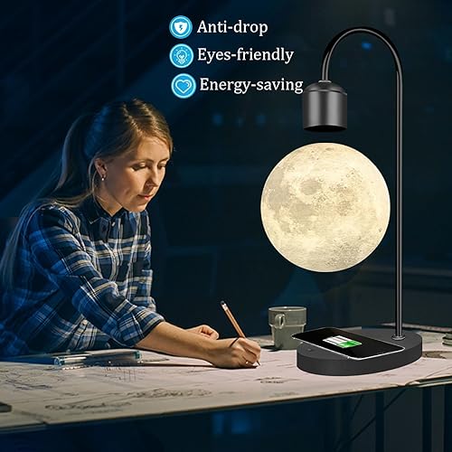 Miniatura 2 de Lámpara de luna de levitación magnética con teléfono almohadilla de carga inalámbrica intercambiable 3 colores 3D Levitación lunar flotante estado