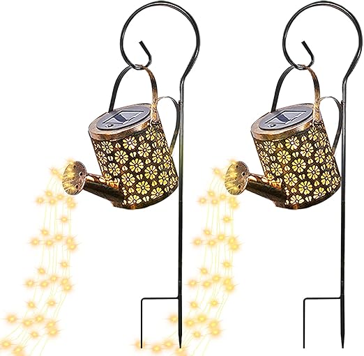 Loloka 2 Packs Solar Watering Can with Cascading Lights String 96 LEDs