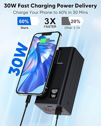 Miniatura 3 de Cargador portátil 70000mAh Power Bank Carga rápida, Batería externa de alta capacidad, 30W USB C Batería Banco PD&QC 3.0,5 Salida 2 Entradas,