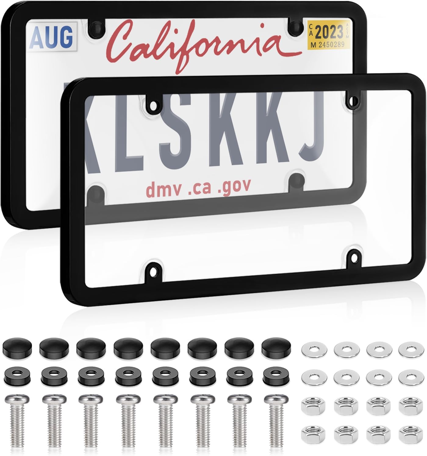 Clear License Plate Cover and Black Frame 2 Pack