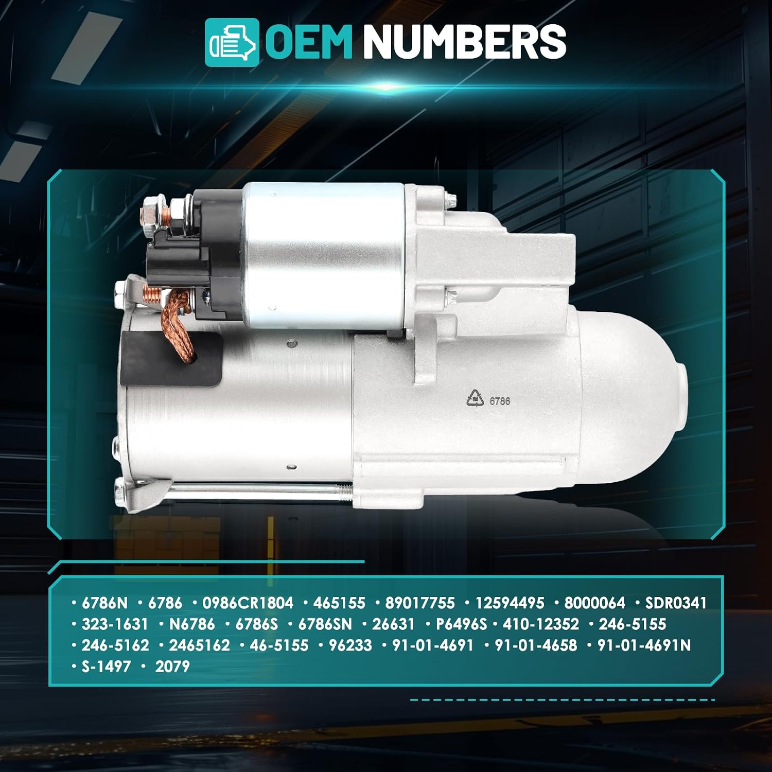 6786 Starter Motor Fit for Chevy Equinox Torrent 07-09, Malibu, for Pontiac G6 06-10, for Saturn Aura 07-08, Vue 08-09 Automotive Replacement Starters#8000064, 89017755, SDR0341 Engine Starter