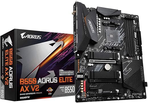 GIGABYTE AMD B550 AORUS Elite AX V2 ATX Motherboard with 12+2 Phases Digital Twin Power Design, Enlarged Surface Heatsinks, Dual PCIe 4.0/3.0 x4…