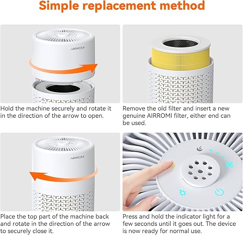 Miniatura 9 de AIRROMI Purificador de aire para mascotas para alergias en el hogar, hasta 660 pies cuadrados, filtro de carbón activado desodorizante HEPA, con