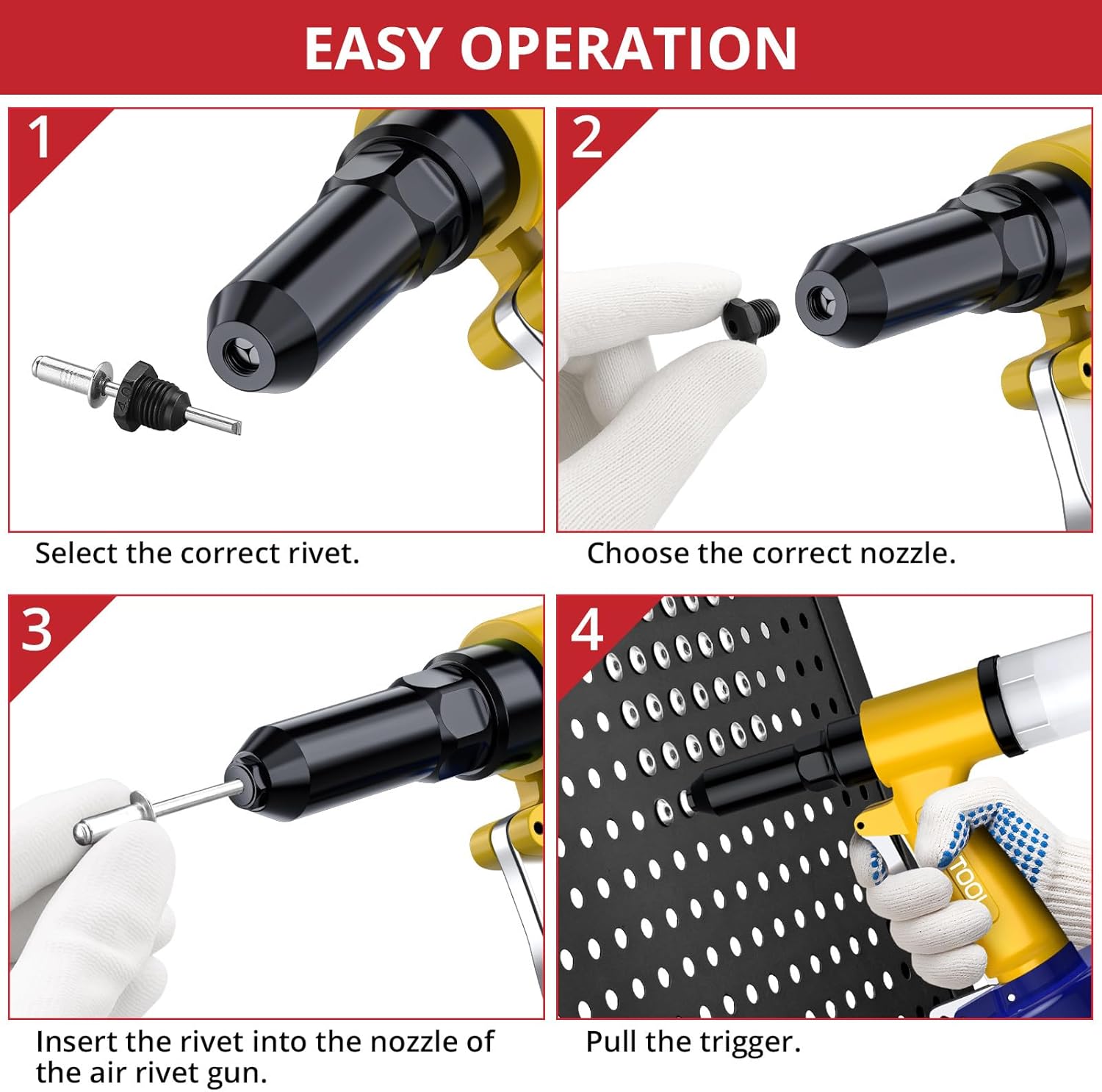 JUSTOOL Heavy Duty Pneumatic Rivet Gun 3916lbs Air Rivet Gun-3/32", 1/8", 5/32", 3/16", 1/4" Air Riveter with NPT 1/4 inch Air Hydraulic Riveter for Automotive Construction Maintenance Industries DIY