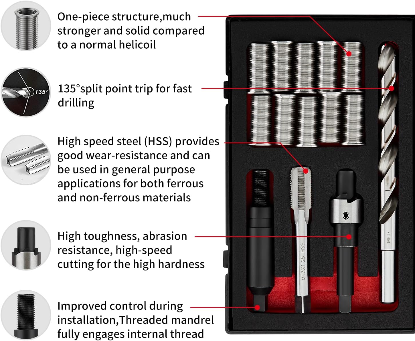 M8x1.25 Thread Repair Kit with 11.7mm Insert and SENNMONN M11X1.25X28.2MM Thread Repair Kit