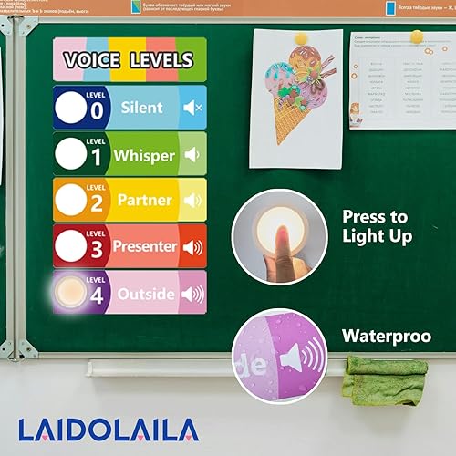 Miniatura 6 de Tabla de nivel de ruido para el aula con 5 luces de disco interactivas, control de voz, ayuda visual para profesores, herramienta de gestión de aula