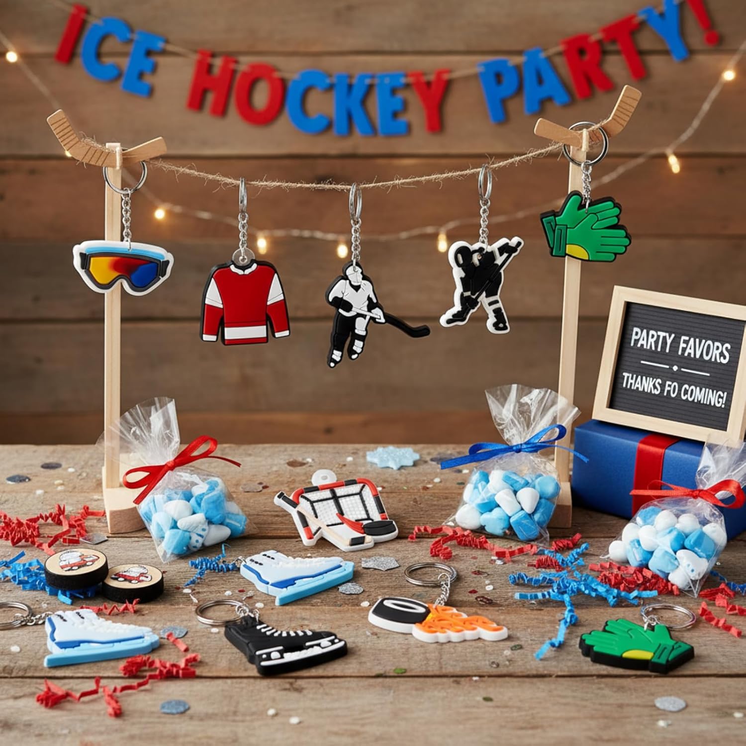 Batiyeer 72 Pack Ice Hockey Keychains Bulk Party Favors Sports Valentines Gifts Ball Key Chains Funny Keyring for Women Men Birthday Supplies