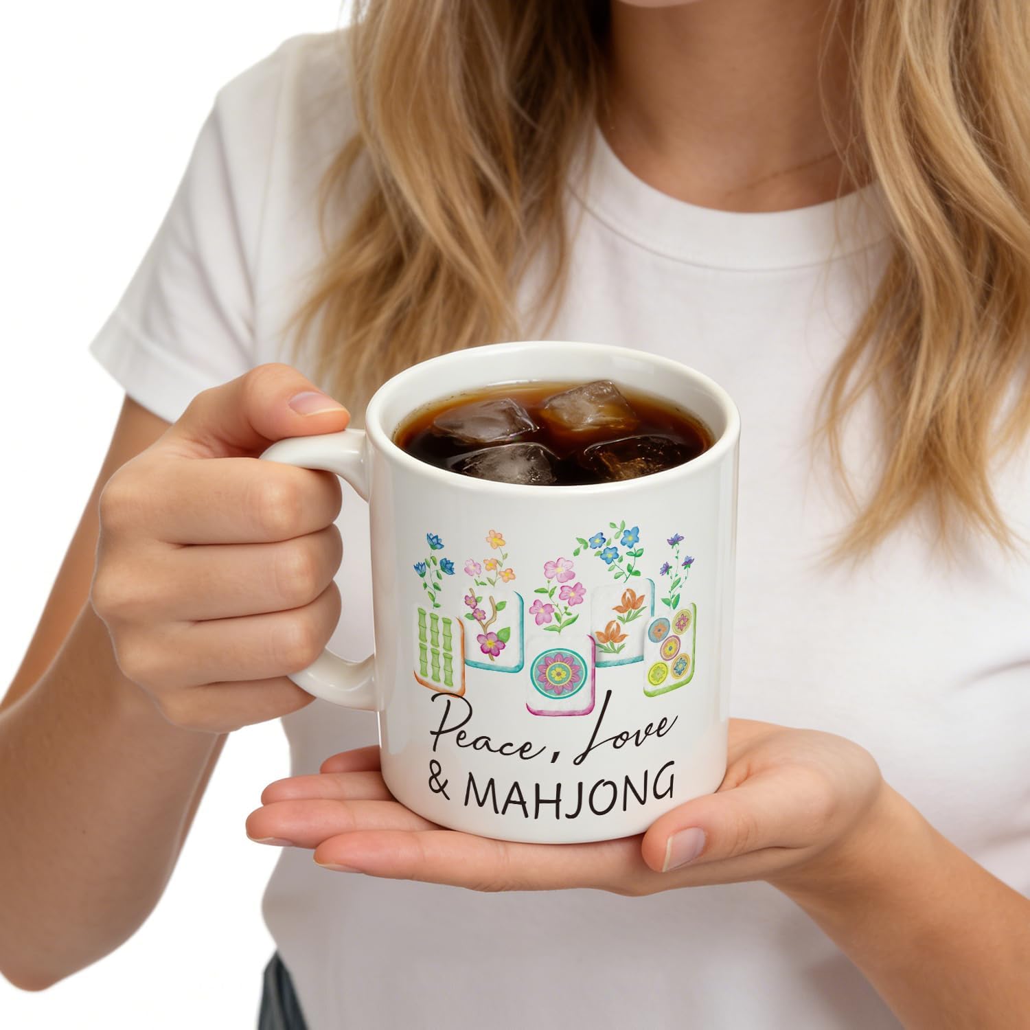 Mahjong Gifts for Women Friends, 11Oz Funny Floral Mahjong Lover Mug Ceramic Coffee Cup for Mom Nana Grandma Aunt Sisters, Birthday Housewarming Mothers day Holiday Valentines Gifts