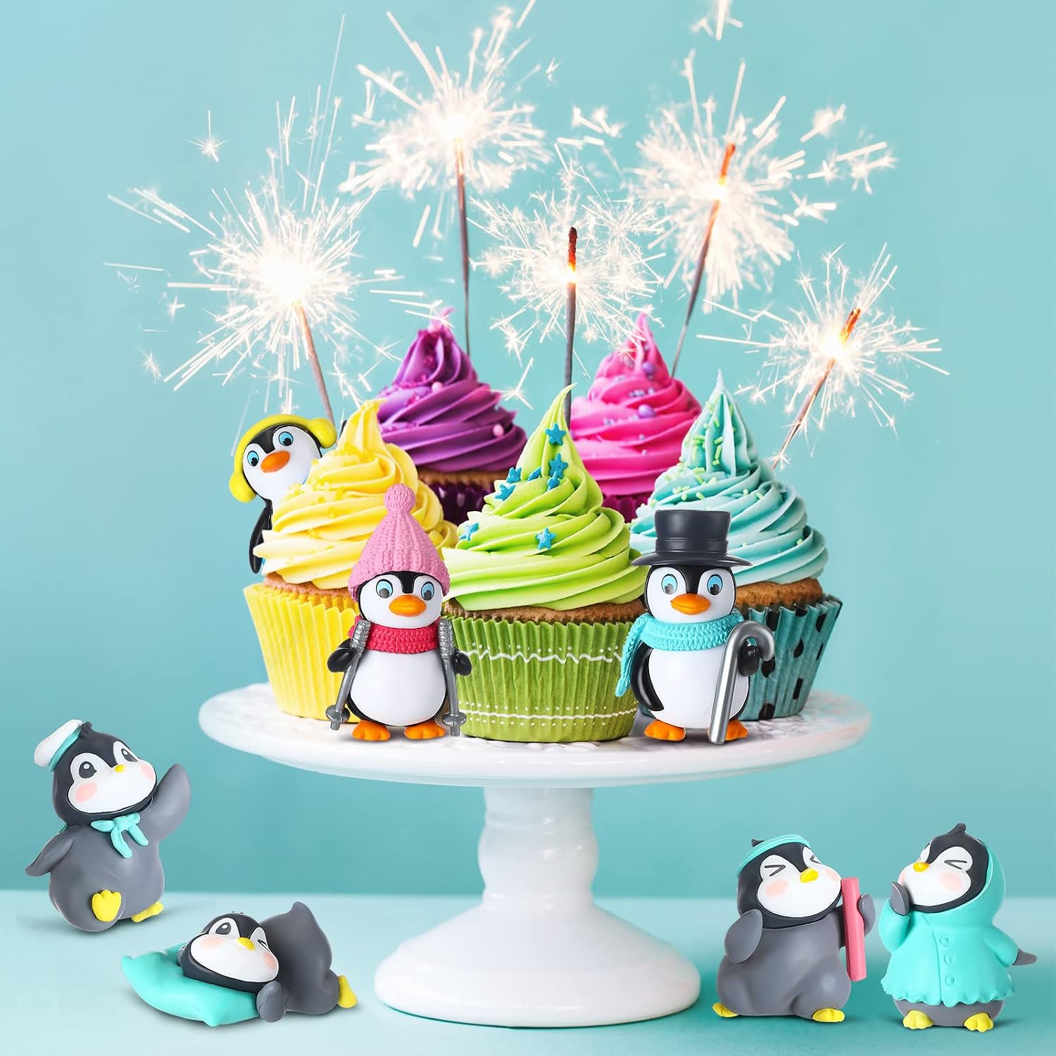 Macarrie 20 Pcs Mini Penguin Figurines Cute Penguin Characters Toys Collection Playset Christmas Winter Cartoon Figures Cake Decoration for Boy Girl Birthday Landscape Party(Cute Style)