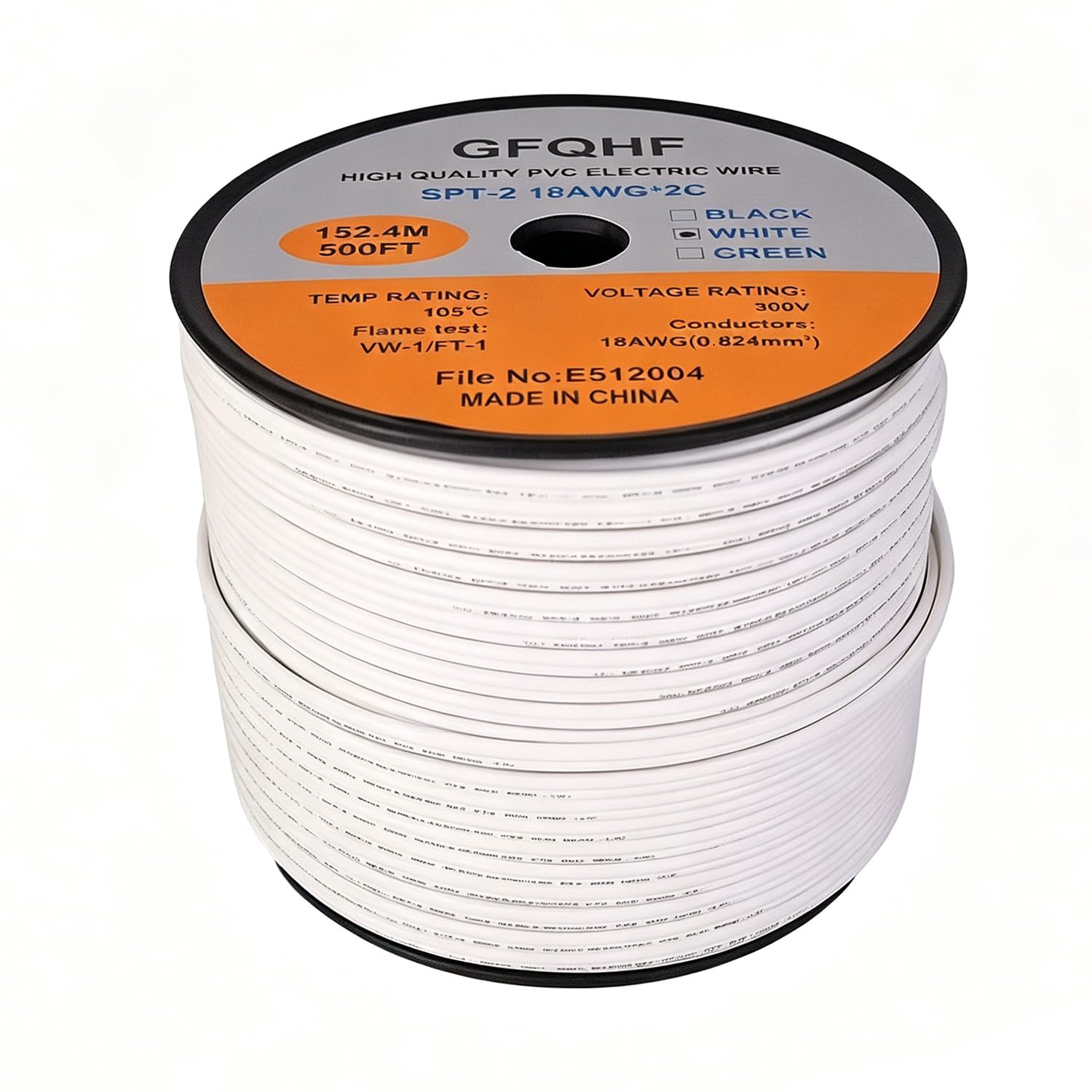 500FT White SPT-2 Zip Cord Wire 18/2 Extension Electrical Cable, UL Listed 18 Gauge Wire, Work with SPT-2 Vampire Plug