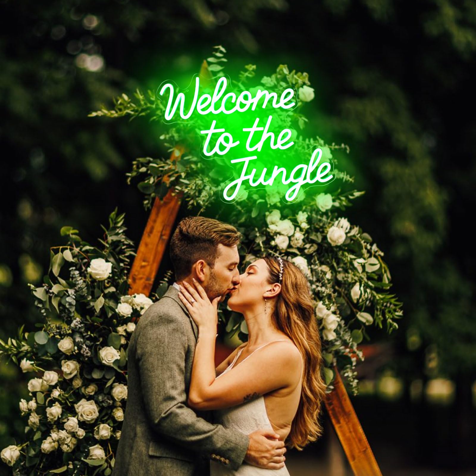 Letrero de neón con texto en inglés "Welcome to the Jungle" para decoración de la selva, luces LED verdes regulables para fiesta de selva, aula, guardería, entrada del hogar, habitación