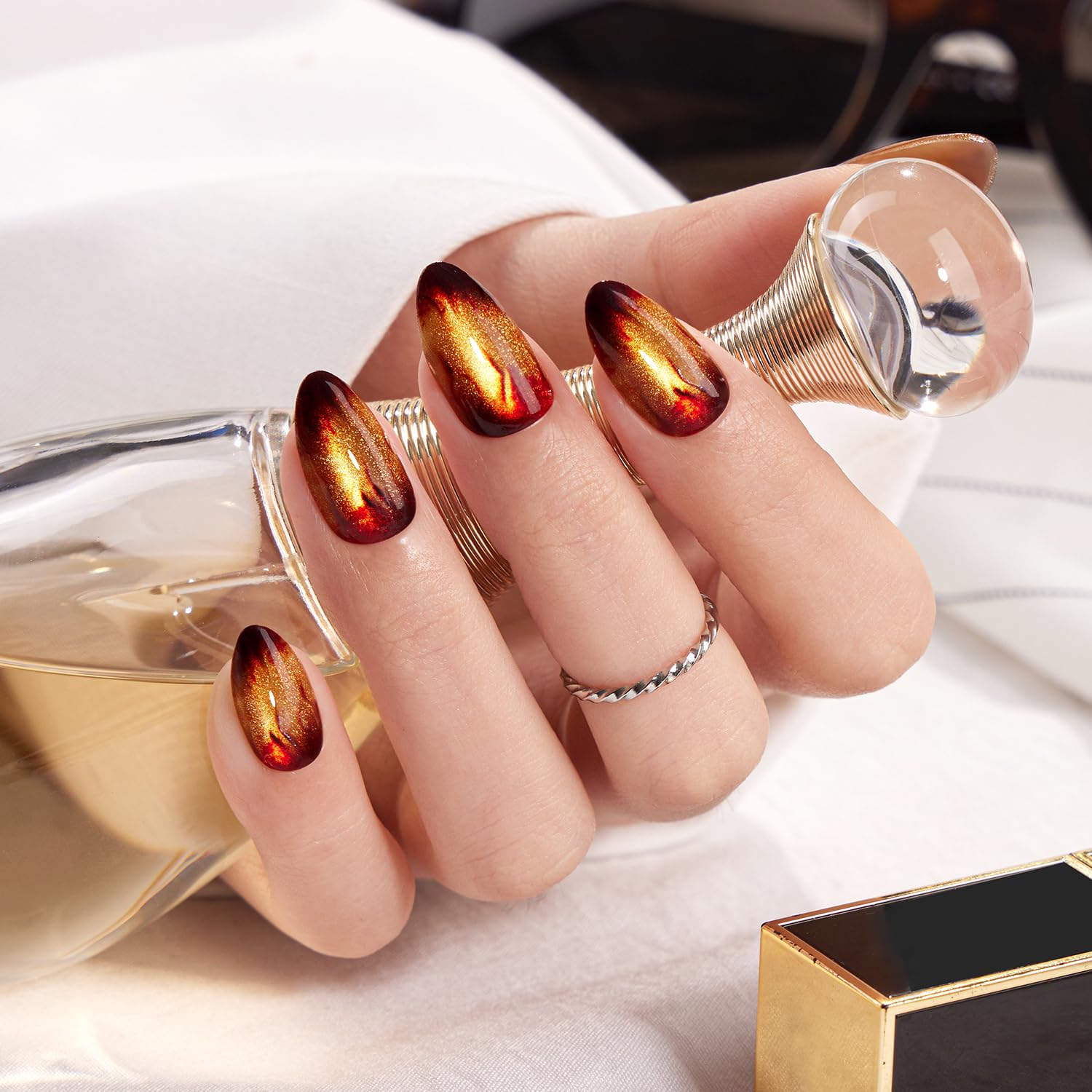 VSALON Press-on-Nägel kurz – Metallic Chrome-Nagelset für Damen