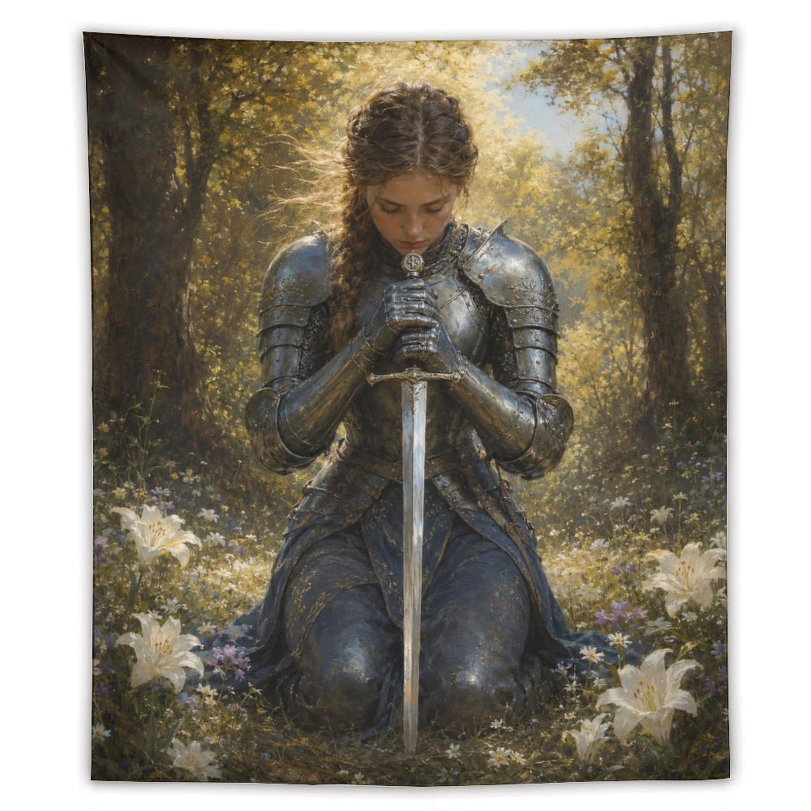 W7C8U2X3 Medieval Female Knight Garden Wall Tapestry, Dorm Room