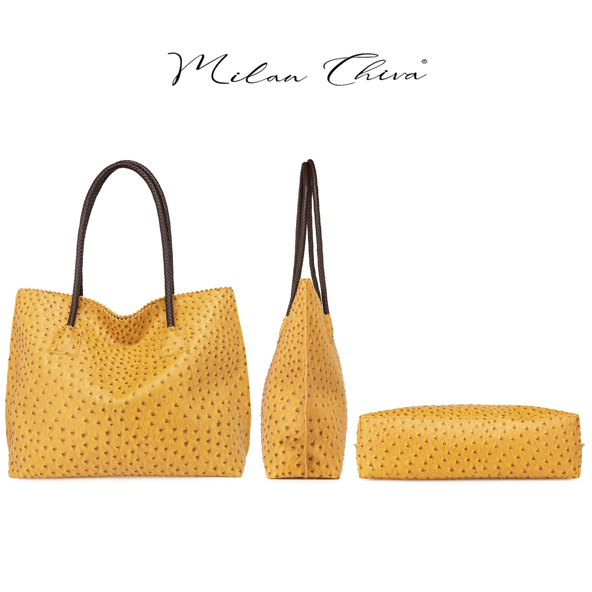 Milan Chiva Tote Bag for Women with Zipper Large Ostrich Vegan Leather Shoulder Purses and Handbags