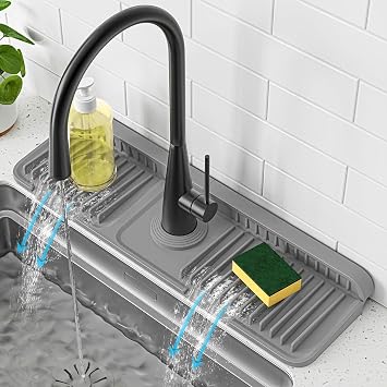 PoYang 17.7 Inch Faucet Mat for Kitchen Sink Splash Guard, Silicone, Grey