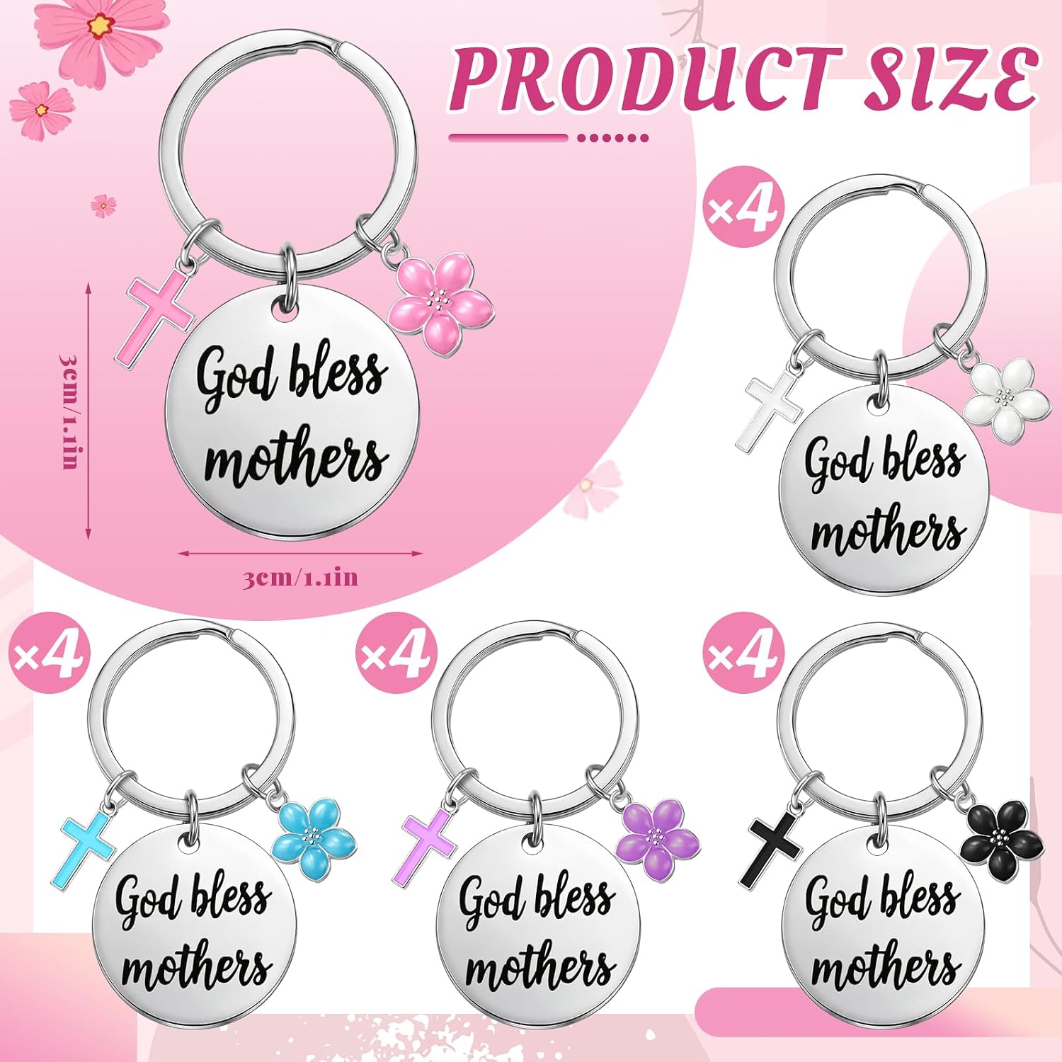 Kenning 20 Pcs God Bless Mom KeyRings Mother's Day Bulk Gifts Best Mom Ever Keychains Bulk for Mom Church Gifts