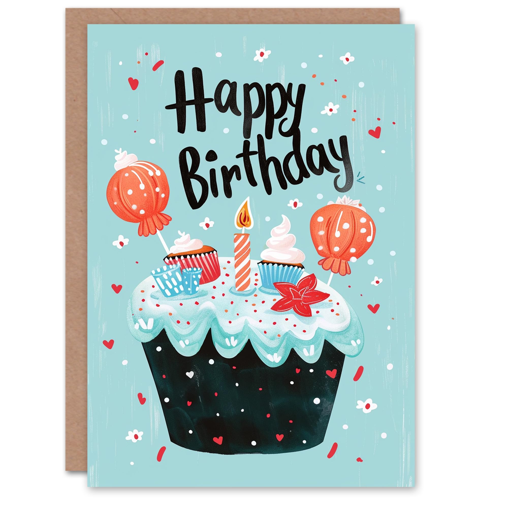 Artery8 Birthday Card Blue Pink Cupcake Cake Lollipops For Child Kids Son Daughter Greeting Card