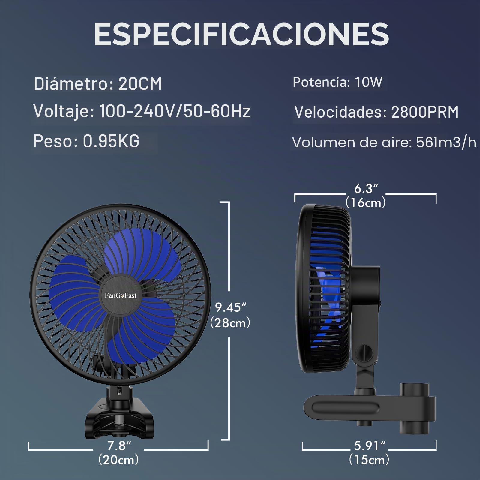 FanGoFast Clipfan/Ventilador con Clip 10W, Ventilador de Cultivo con Clip, Oscilación Manual EC Motor, 10 Velocidades, para Tienda de Cultivo