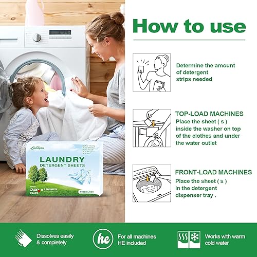 Miniatura 6 de LAUNDRYLUX Hojas de detergente para ropa, tiras de detergente ecológicas e hipoalergénicas, ingredientes naturales, ultraconcentradas, listas para