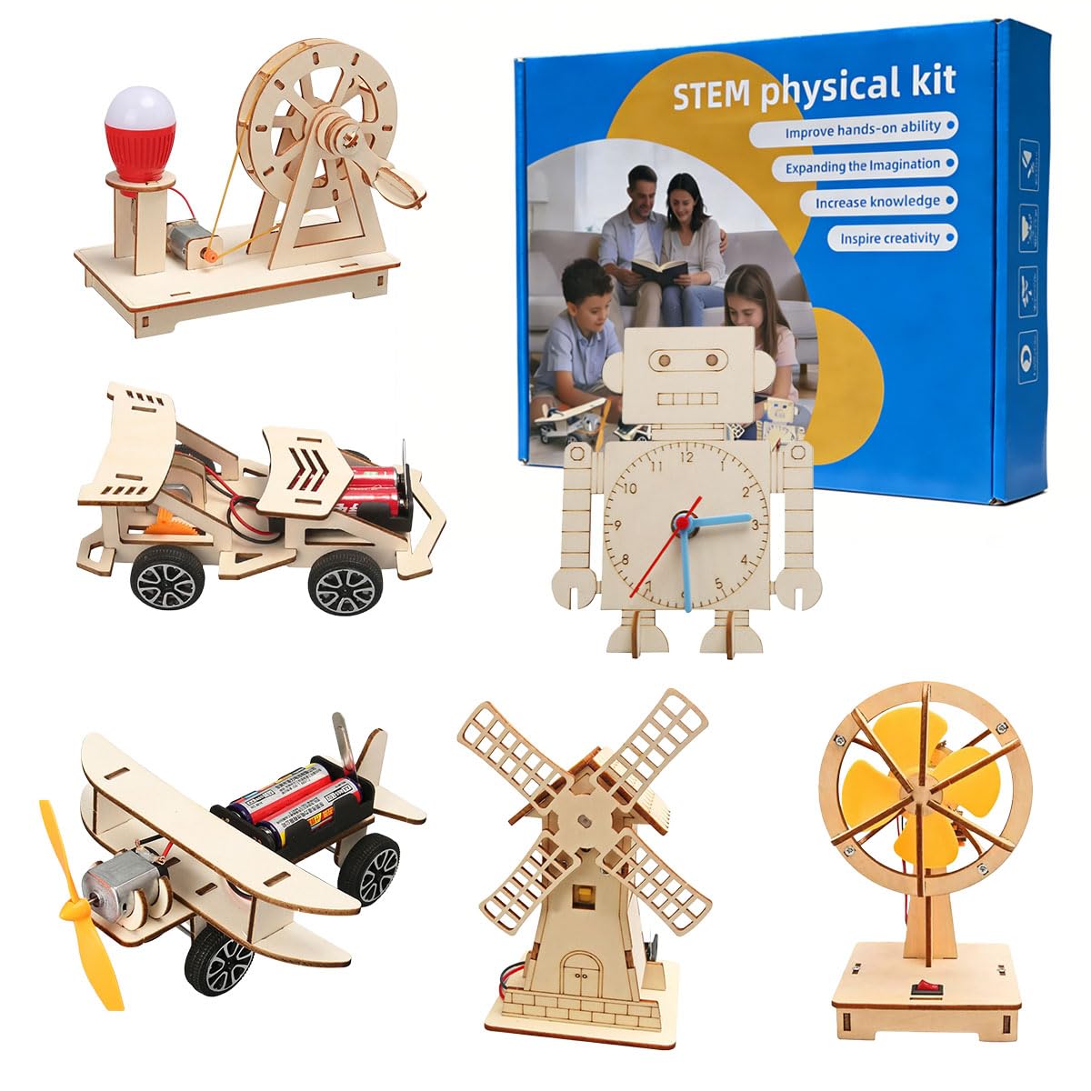 STEM Kit for Kids Age 8-13, 6 in 1 Science Experiment Projects, Wooden 3D Puzzles & Crafts, Building Model Kits, Toys for Boys & Girls, Birthday Gifts for Ages 8-13