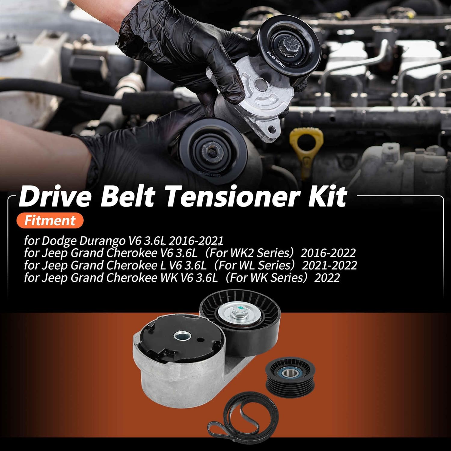 1 Set Drive Belt Tensioner Kit for Dodge Durango V6 3.6L 2016-2021 Serpentine Belt Drive Kit with Tensioner No.5184617AC