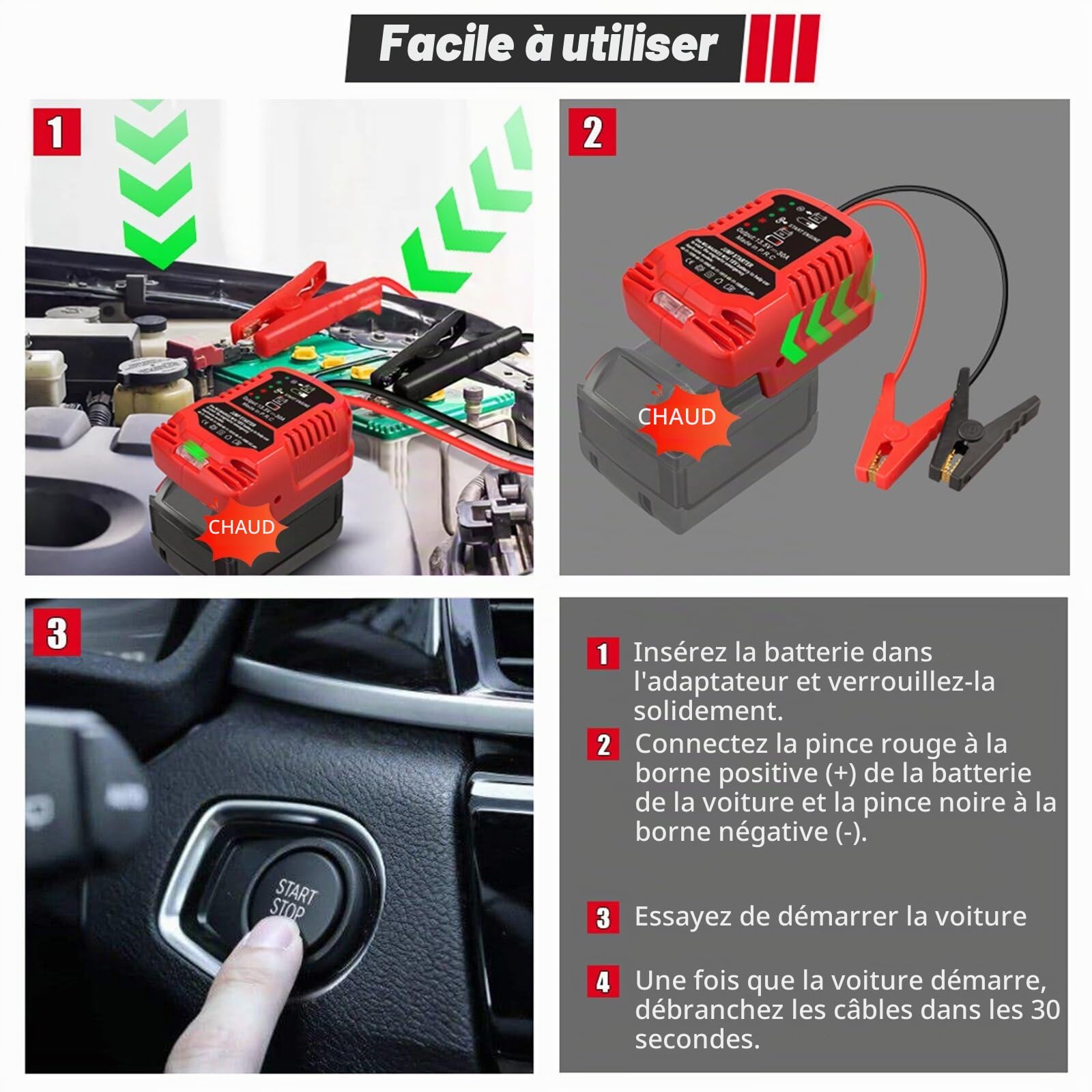 Câbles de démarrage avec adaptateur pour batterie Milwaukee M-18 18V, démarreur de voiture portable 12V, avec câble de 11AWG pour adaptateur de câble de booster automobile (batterie non incluse)