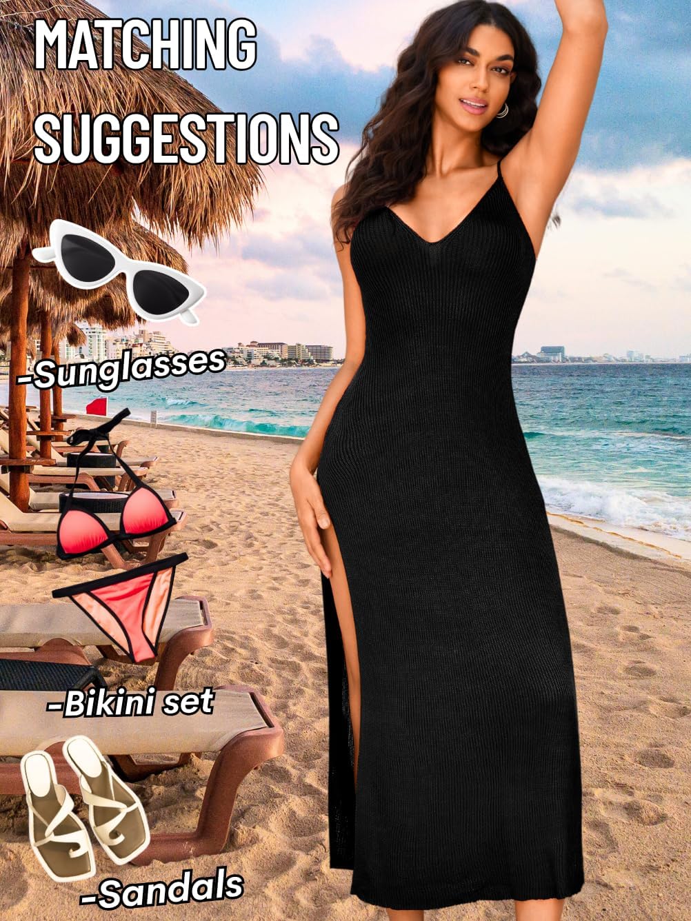 Sexy Women Swimsuit Crochet Cover Up, Knit Sleeveless Backless Spaghetti Strap Cami Maxi Dress, Beach Outfit Vacation - Image 7