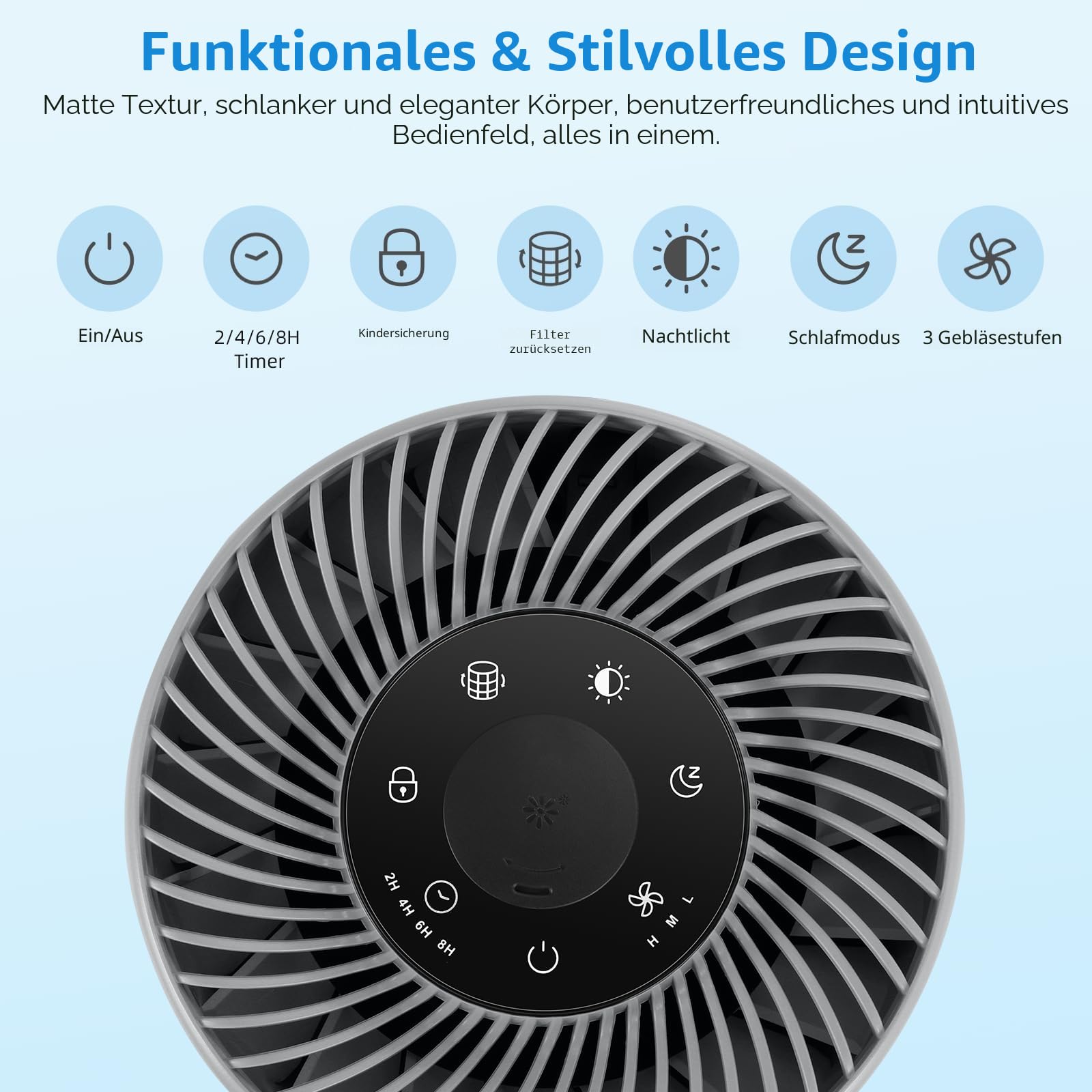 Slevoo Luftreiniger Schlafzimmer mit H13 HEPA Filter, 240m³/h CADR, Leise | Air Purifier für Räume bis 102 m² gegen Allergie, Pollen, Staub, Rauch & Tierhaare, mit Timer & Aromatherapie, Grau