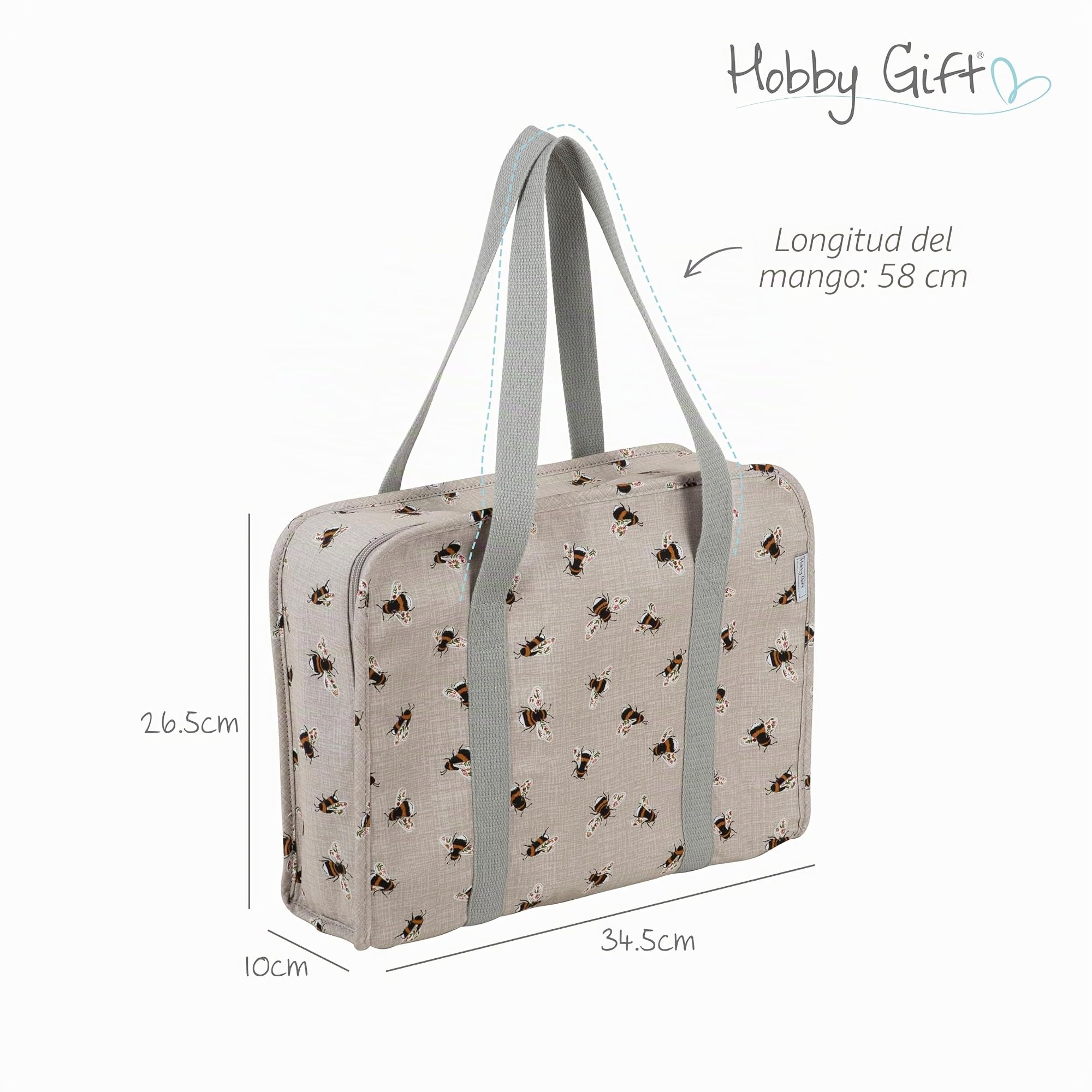 Hobby Gift Bolsa Grande de Tejer Tipo Estuche Proyecto, Organizador de Costura y Crochet para Viaje y Clases, Bolsa con Compartimentos, 100% Algodón, 34 x 28 x 12 cm, Abejas