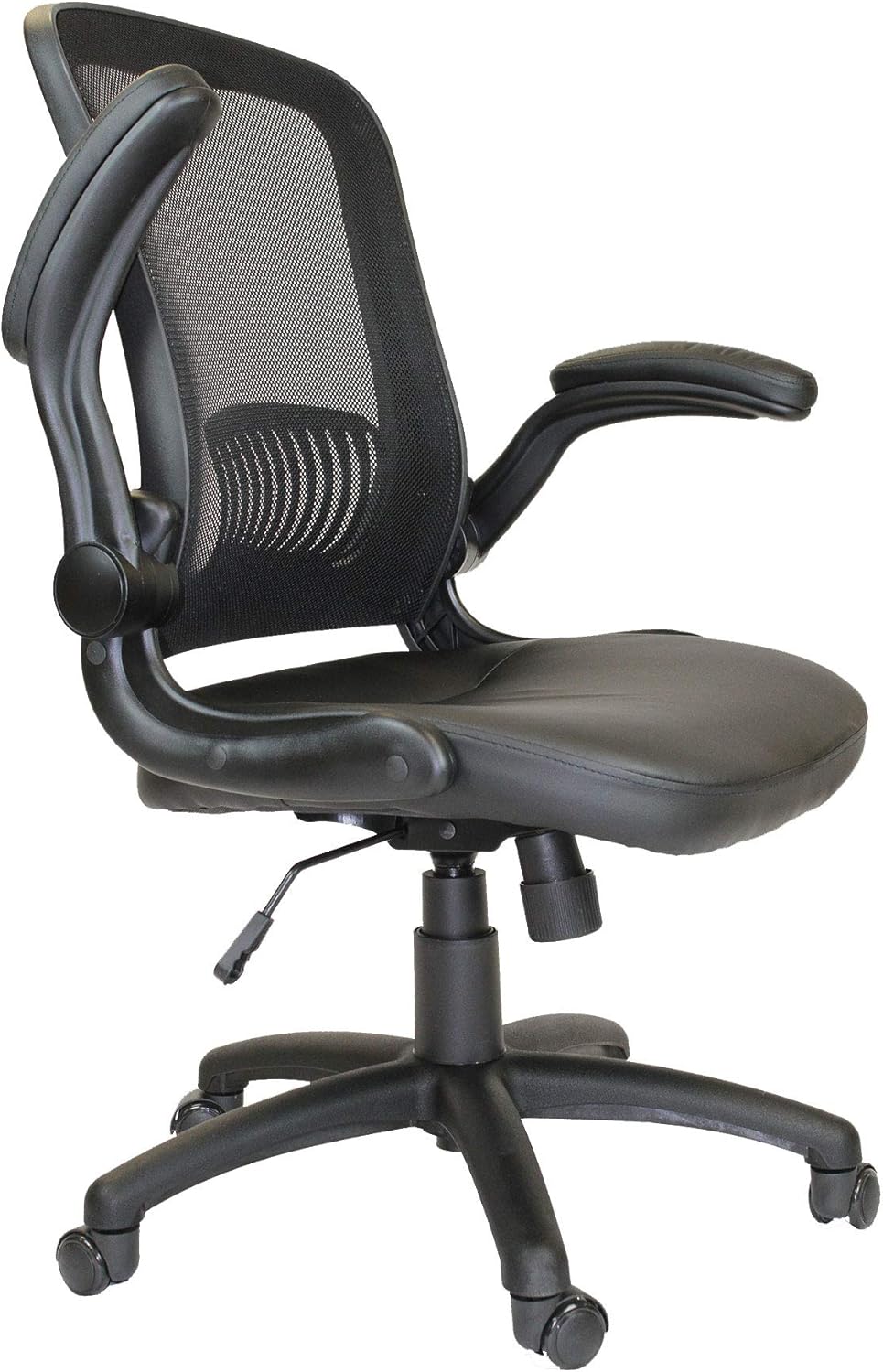 Ergonomic Office Chair Mesh Back Faux Leather Seat, Computer Chair with Padded Flip-Up Arms Lumbar Support Executive Chair for Home Office (Black Chair)
