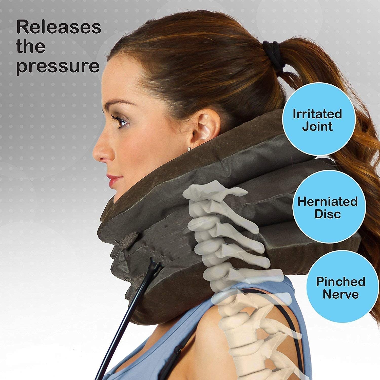 Granna Nylon Extreme 3 layer cervical air traction devices and collar braces, inflatable and adjustable stretcher support, brace pillo for pen Relief for Men and Women (A Size) Brown Granna Nylon Extreme 3 layer cervical air traction devices and collar braces, inflatable and adjustable stretcher support, brace pillo for pen Relief for Men and Women (A Size) Brown