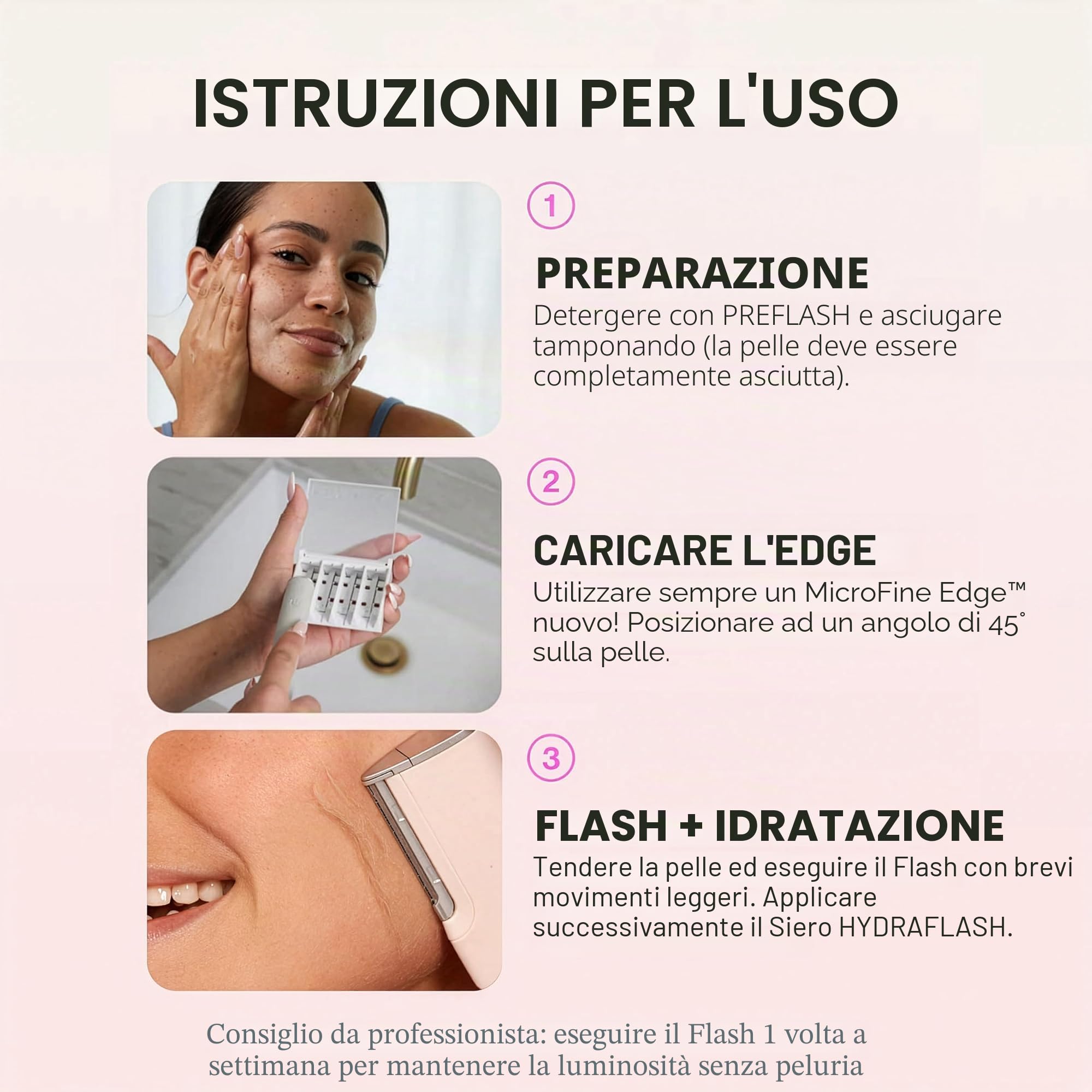 DERMAFLASH Dispositivo LUXE Plus, Anti Aging, Esfoliazione, Depilazione e Strumento Dermaplaning con tecnologia Sonic Edge e 4 settimane di trattamento, Blush