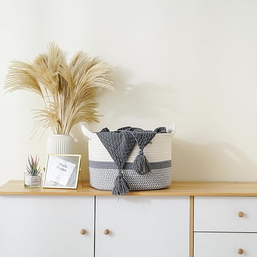 Miniatura 5 de Cestas cuadradas de cuerda de algodón con asas para juguetes, hogar, guardería, cestas de regalo tejidas hechas a mano para almacenamiento y