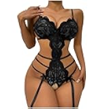 Women One Piece Lingerie Deep V Teddy Sexy Lace Bodysuit Hollow Out Exotic Sluttly Nightwear for Sex Naughty Play L24