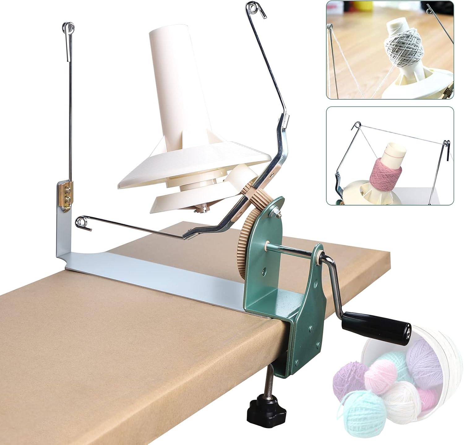 Metal Gear Hand Operated Manual Metal Yarn Fiber Wool Ball Winder Easy clamp-on Base 500g Capacity