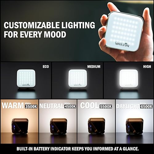 Miniatura 4 de WARSUN Linterna de camping recargable de 1000 lúmenes, luz LED portátil de 6000 mAh con carga solar, 4 temperaturas de color, 3 niveles de brillo,