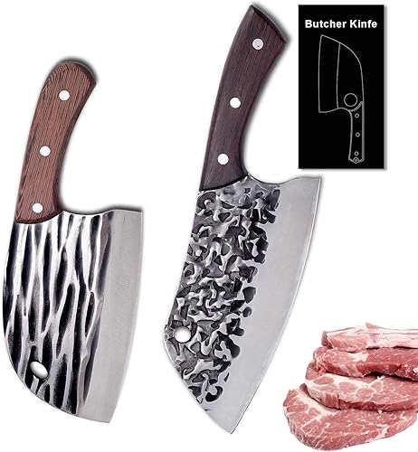 Cuchillo de chef serbio de acero de alto carbono forjado a mano, juego de cuchillos de carnicero para cocina, barbacoa, campamento, caja de regalo