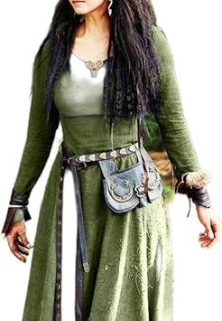 Medieval Long Sleeve Maxi Dress Women Robe Vintage Fairy Elven Dress Renaissance Celtic Viking Gothic Clothing Fantasy Ball -Green,M