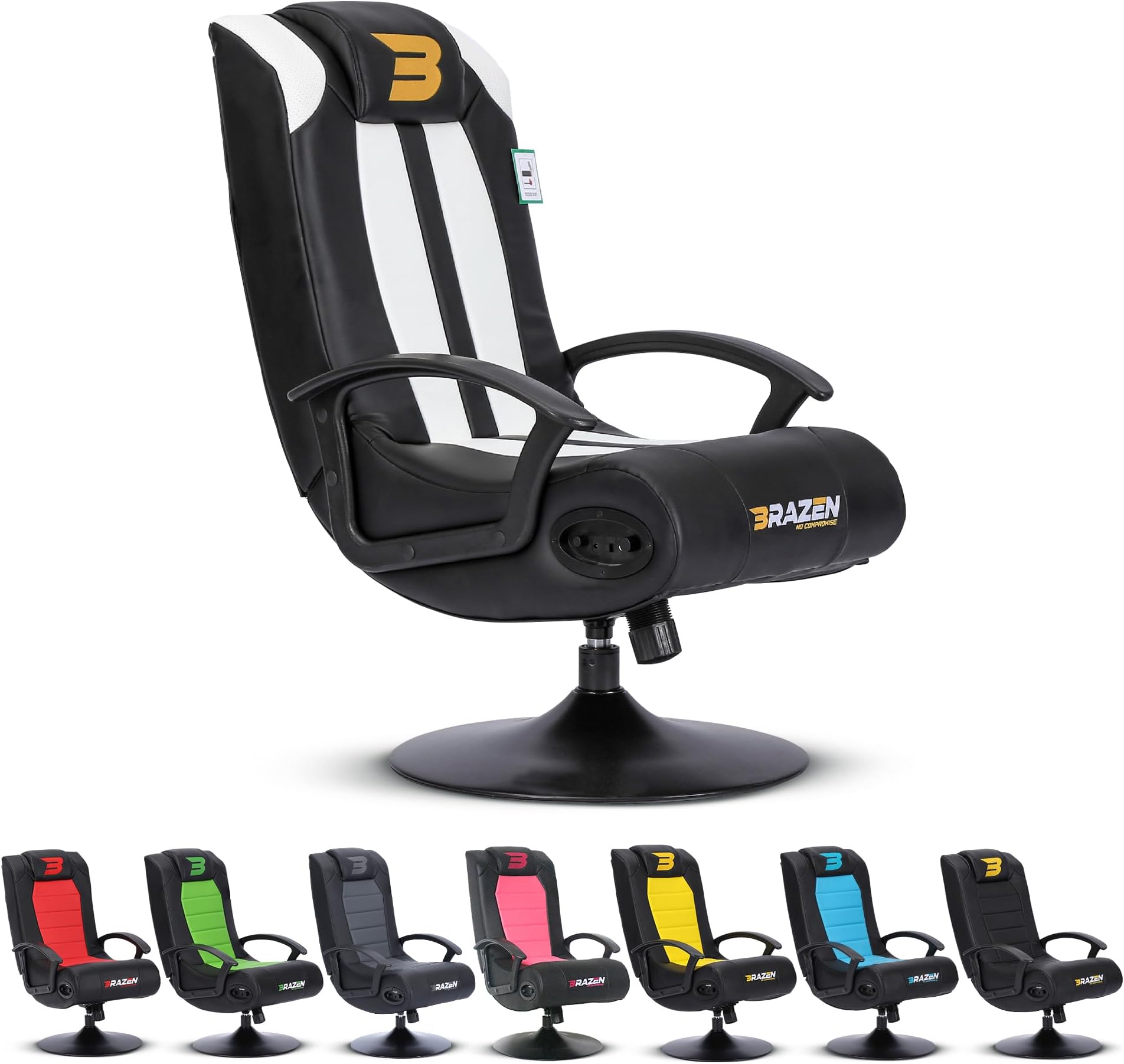 BraZen Stag Kids Gaming Chair for Kids Two Audio Speakers Subwoofer Bluetooth Compatible Boys Girls Small Gaming Chair Foldable Junior Child Speaker Video Games Chairs No Wheels - White