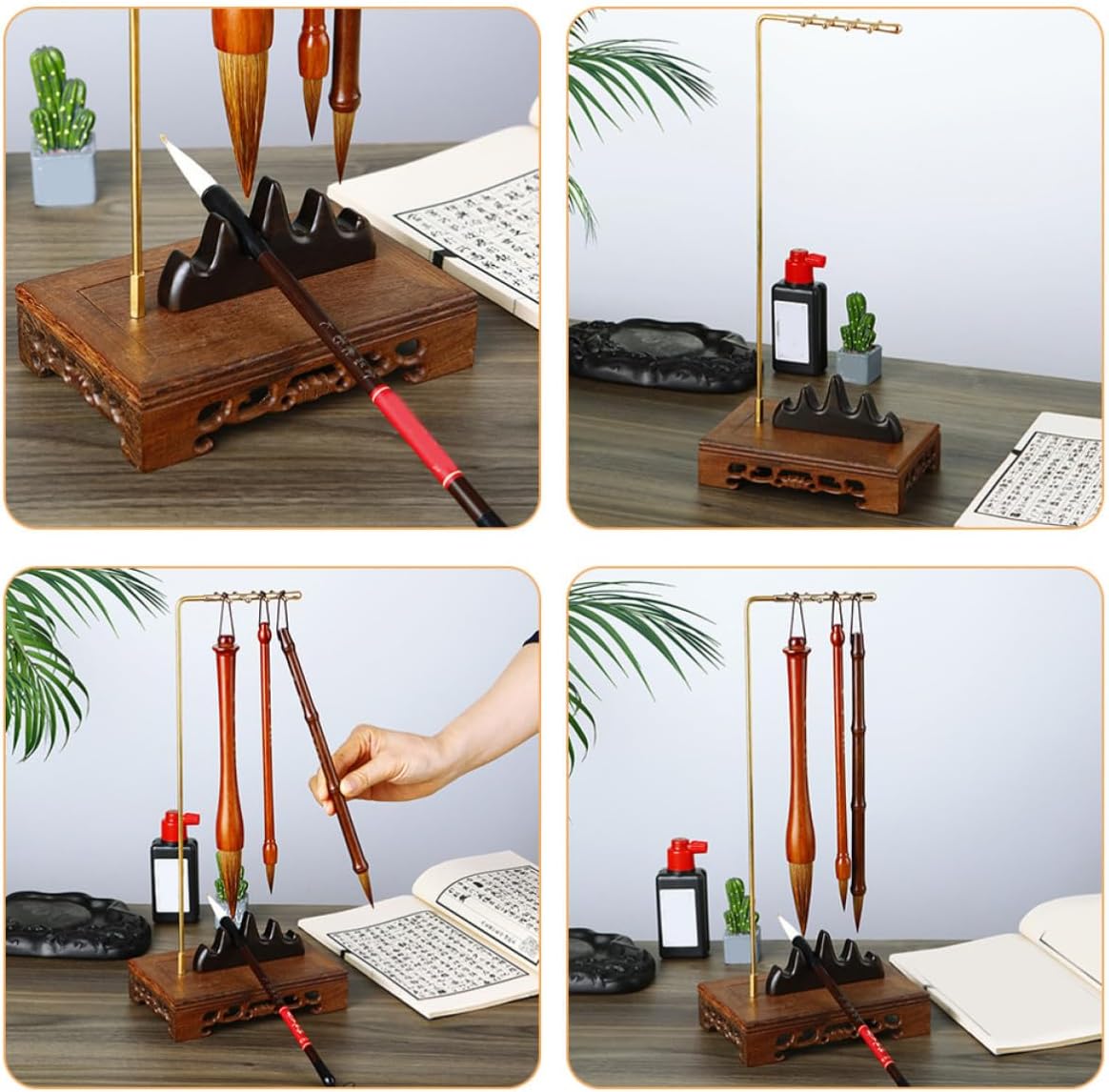 Xmas Chinese Brush Holder Calligraphy Brush Pen Rest Stand Brown